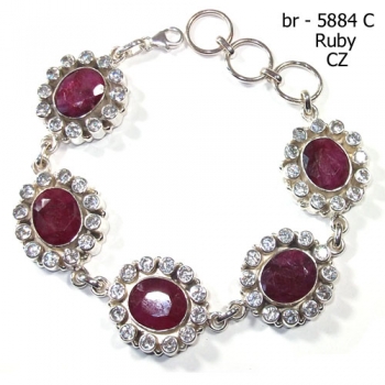 Pure silver red ruby quartz vintage style bracelet